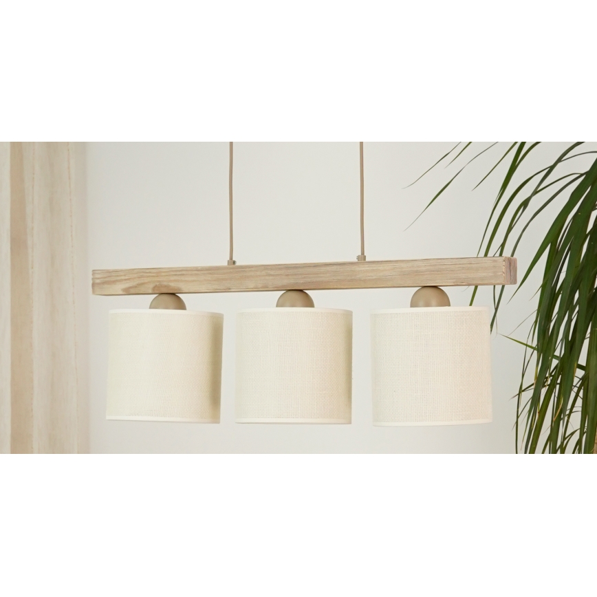 Brilagi - Lámpara colgante FOREST 3xE27/15W/230V pino/marrón/color crema