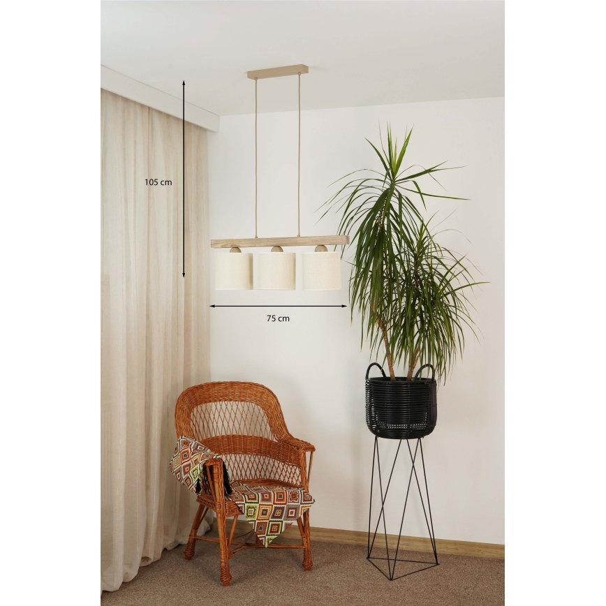 Brilagi - Lámpara colgante FOREST 3xE27/15W/230V pino/marrón/color crema