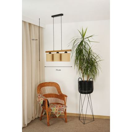 Brilagi - Lámpara colgante FOREST 3xE27/15W/230V pino/marrón/negro