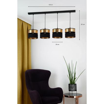 Brilagi - Lámpara colgante ROYAL 4xE27/15W/230V negro/dorado