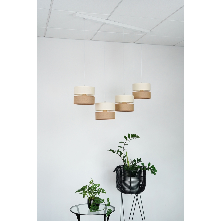 Brilagi - Lámpara colgante ROYAL YUTE 4xE27/15W/230V beige/color crema/blanco