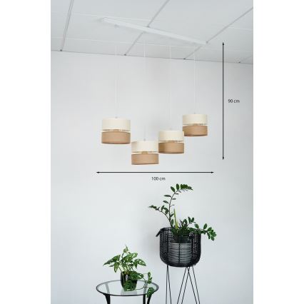 Brilagi - Lámpara colgante ROYAL YUTE 4xE27/15W/230V beige/color crema/blanco
