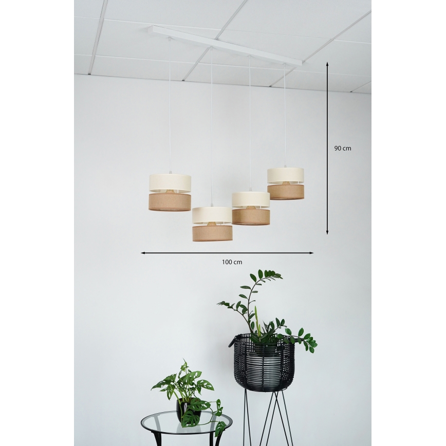 Brilagi - Lámpara colgante ROYAL YUTE 4xE27/15W/230V beige/color crema/blanco