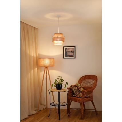 Brilagi - Lámpara colgante SPACE YUTE 1xE27/15W/230V diá. 25 cm beige/blanco