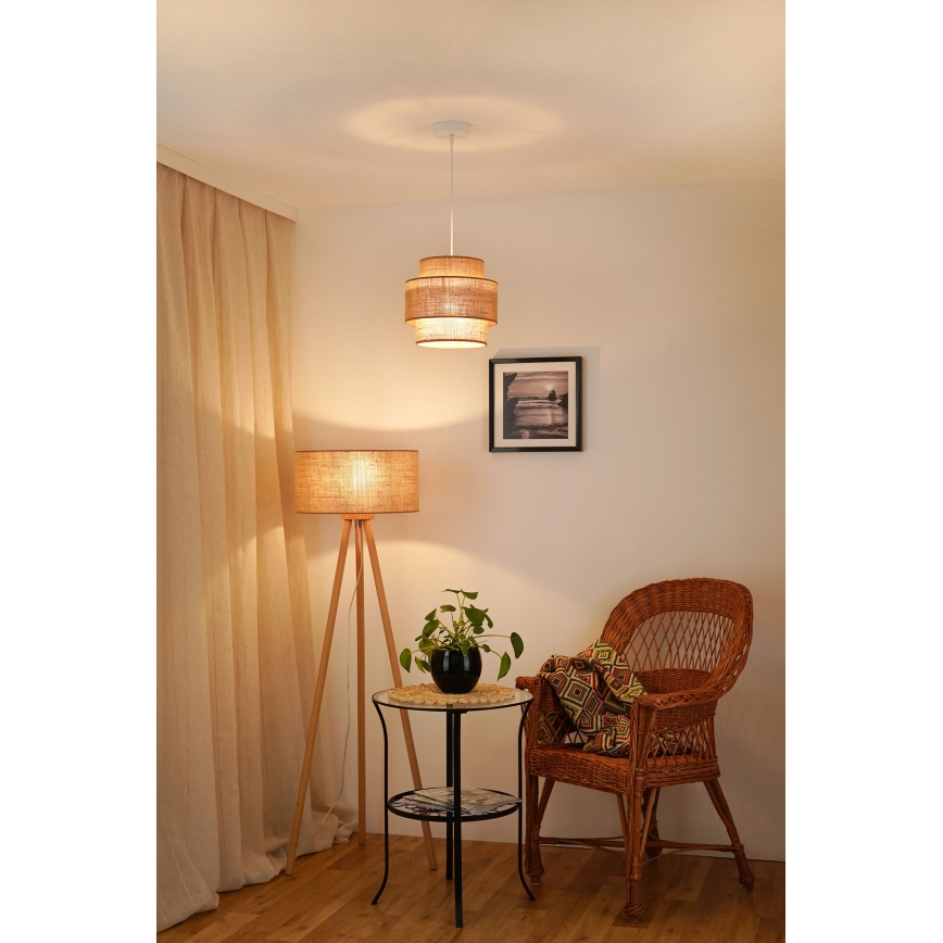 Brilagi - Lámpara colgante SPACE YUTE 1xE27/15W/230V diá. 25 cm beige/blanco