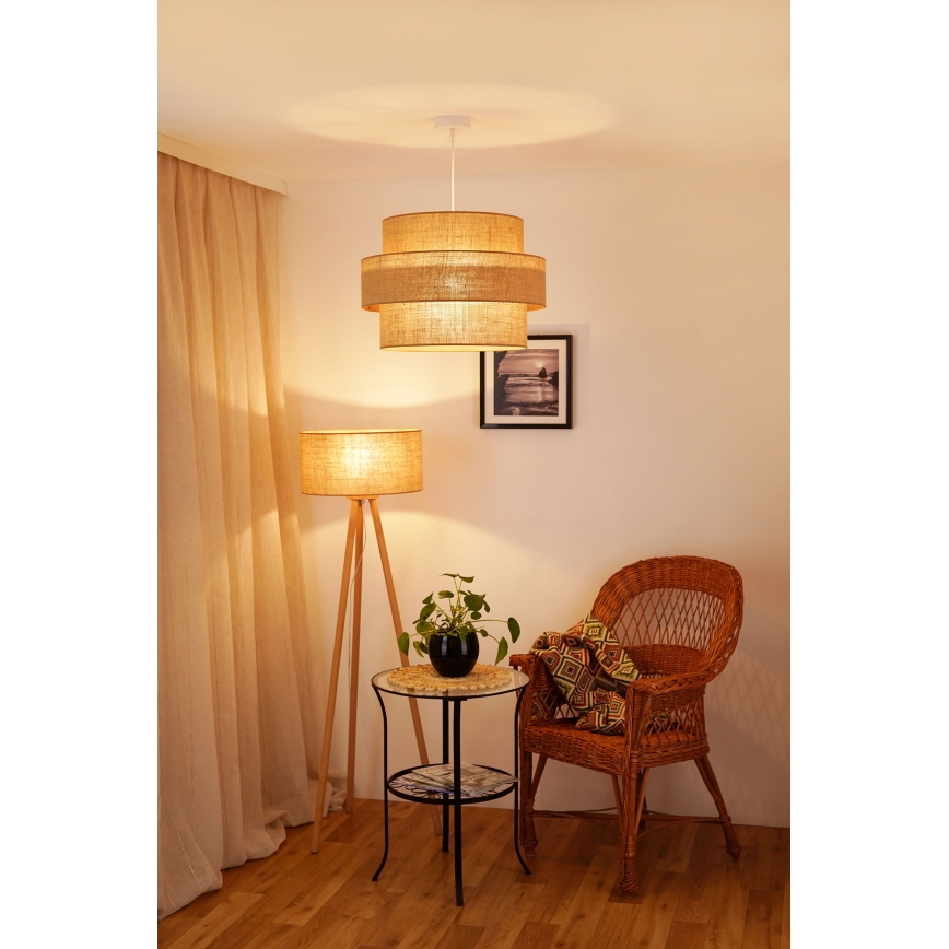 Brilagi - Lámpara colgante SPACE YUTE 1xE27/15W/230V diá. 50 cm beige/blanco