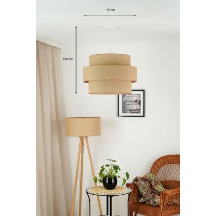 Brilagi - Lámpara colgante SPACE YUTE 1xE27/15W/230V diá. 50 cm beige/blanco