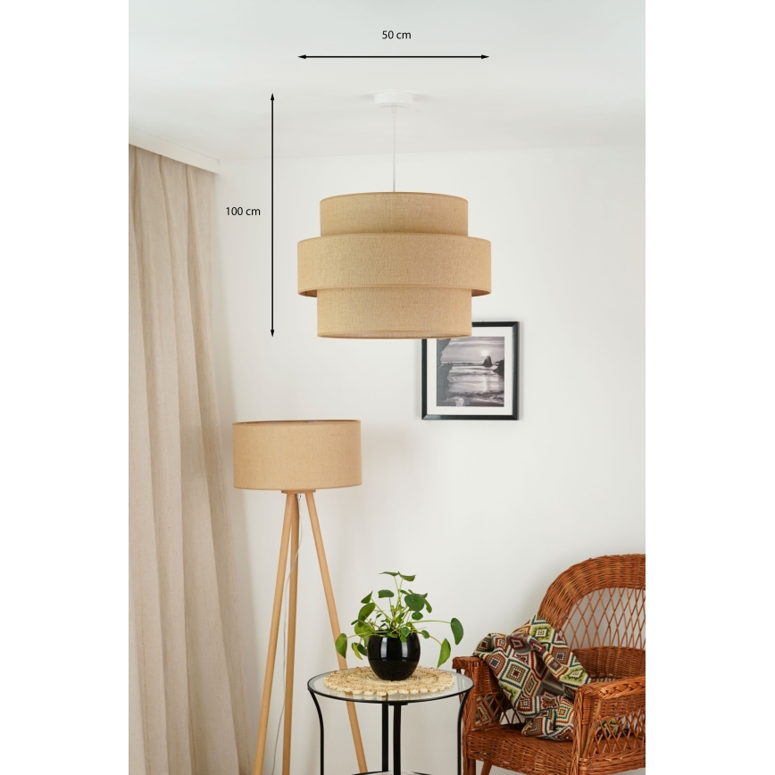 Brilagi - Lámpara colgante SPACE YUTE 1xE27/15W/230V diá. 50 cm beige/blanco