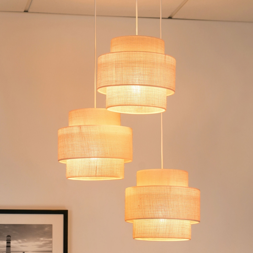 Brilagi - Lámpara colgante SPACE YUTE 3xE27/15W/230V color crema/blanco