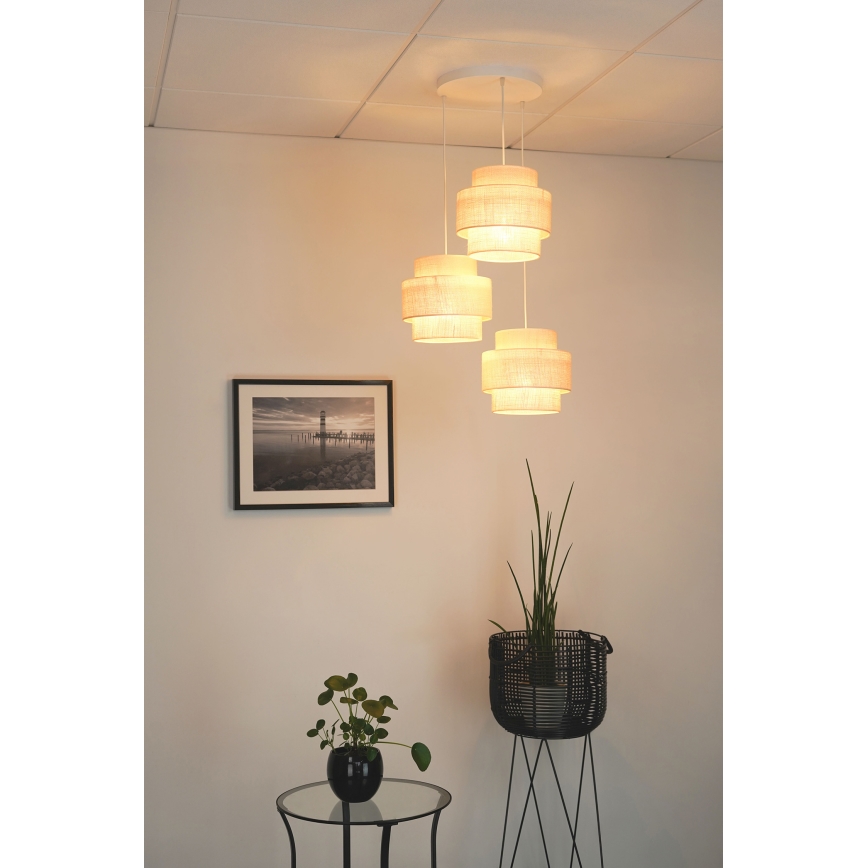 Brilagi - Lámpara colgante SPACE YUTE 3xE27/15W/230V color crema/blanco
