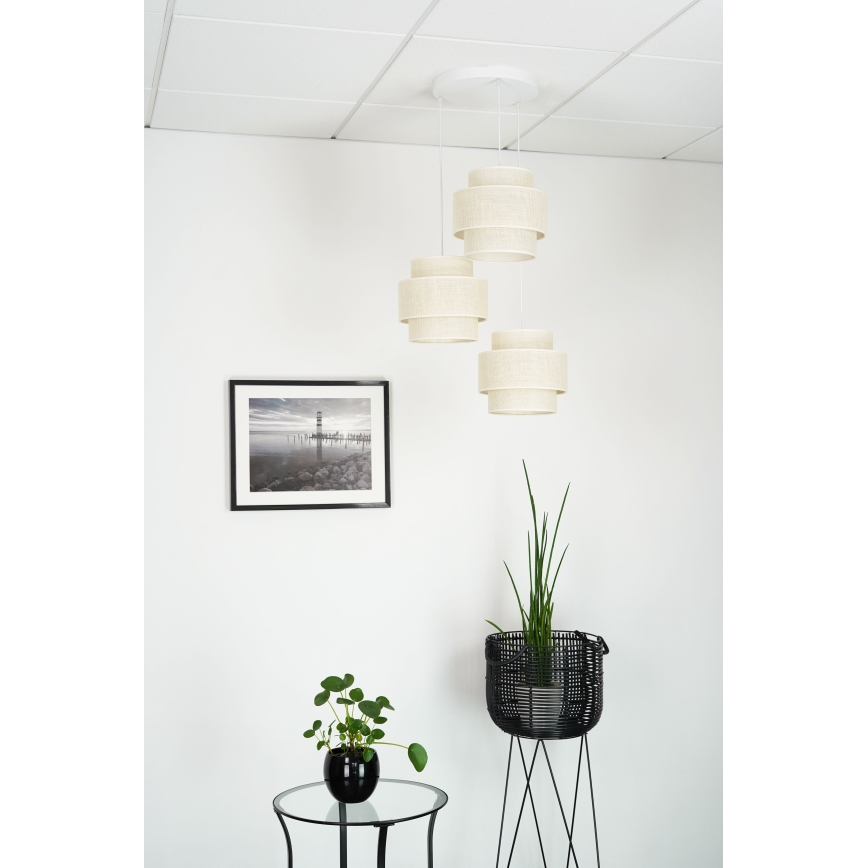 Brilagi - Lámpara colgante SPACE YUTE 3xE27/15W/230V color crema/blanco