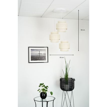 Brilagi - Lámpara colgante SPACE YUTE 3xE27/15W/230V color crema/blanco