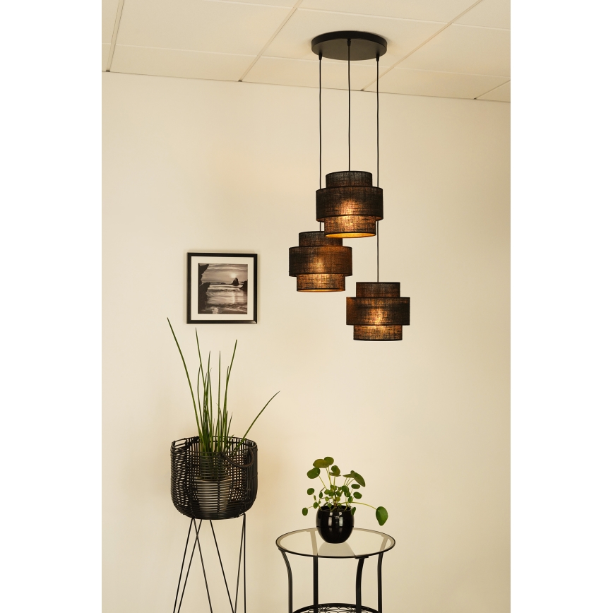 Brilagi - Lámpara colgante SPACE YUTE 3xE27/15W/230V negro