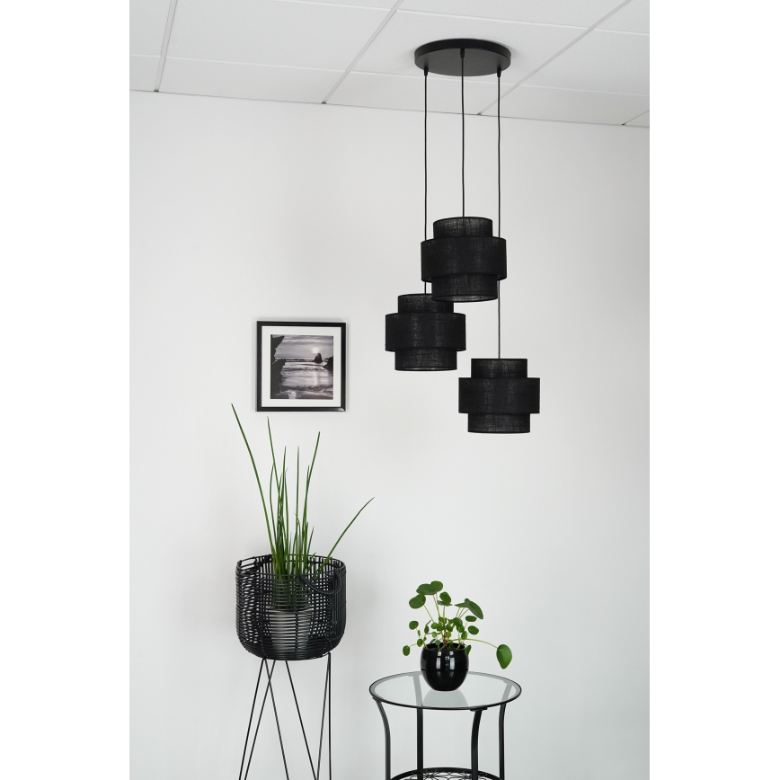 Brilagi - Lámpara colgante SPACE YUTE 3xE27/15W/230V negro