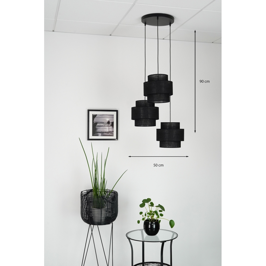 Brilagi - Lámpara colgante SPACE YUTE 3xE27/15W/230V negro