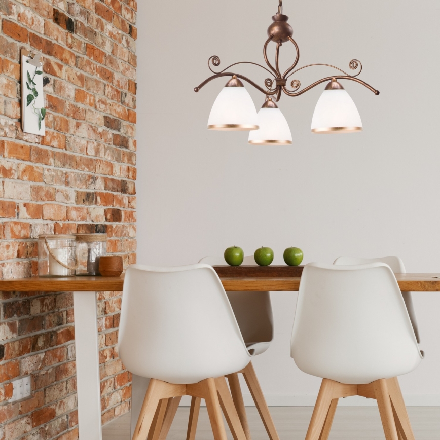 Brilagi - Lámpara de araña LED con cadena ANTICO 3xE27/60W/230V pátina de bronce
