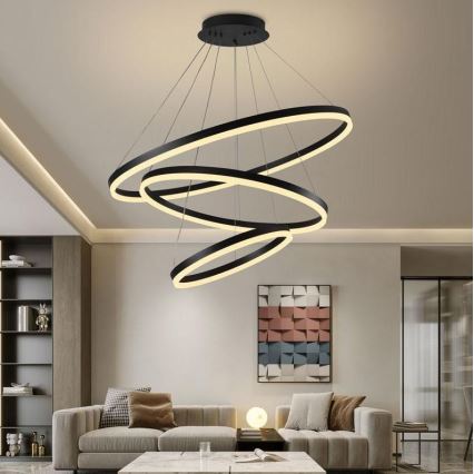 Brilagi - Lámpara de araña LED regulable CIRCLE LED/125W/230V 3000-6500K negro + control remoto