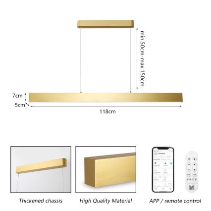 Brilagi - Lámpara de araña LED regulable SLEEKLINE SMART LED/40W/230V 3000-6000K Wi-Fi Tuya dorado + control remoto