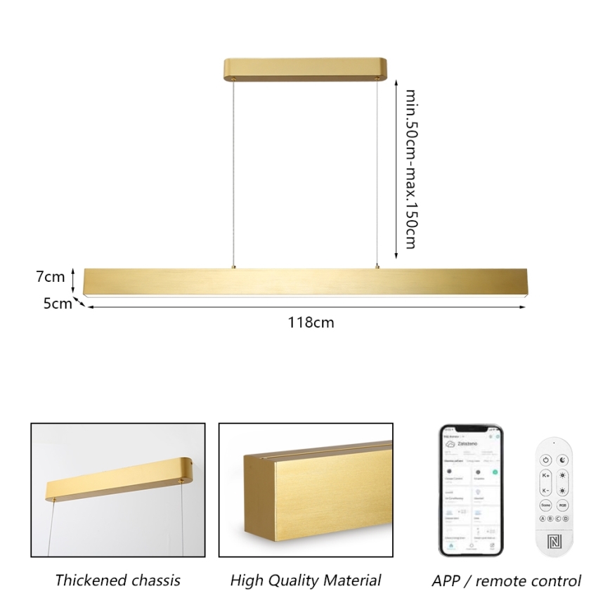 Brilagi - Lámpara de araña LED regulable SLEEKLINE SMART LED/40W/230V 3000-6000K Wi-Fi Tuya dorado + control remoto
