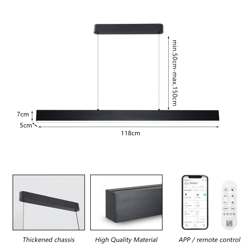 Brilagi - Lámpara de araña LED regulable SLEEKLINE SMART LED/40W/230V 3000-6000K Wi-Fi Tuya negro + control remoto