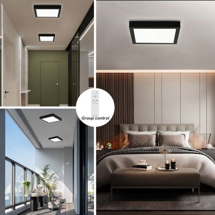 Brilagi - Luz de techo LED regulable para baño FRAME SMART LED/24W/230V 3000-6000K IP44 negro + control remoto