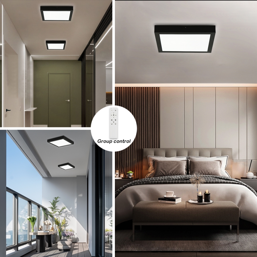 Brilagi - Luz de techo LED regulable para baño FRAME SMART LED/24W/230V 30x30 cm 3000-6000K IP44 negro + control remoto