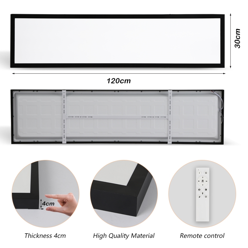 Brilagi - Luz de techo LED regulable para baño FRAME SMART LED/50W/230V 30x120 cm 3000-6000K IP44 negro + control remoto
