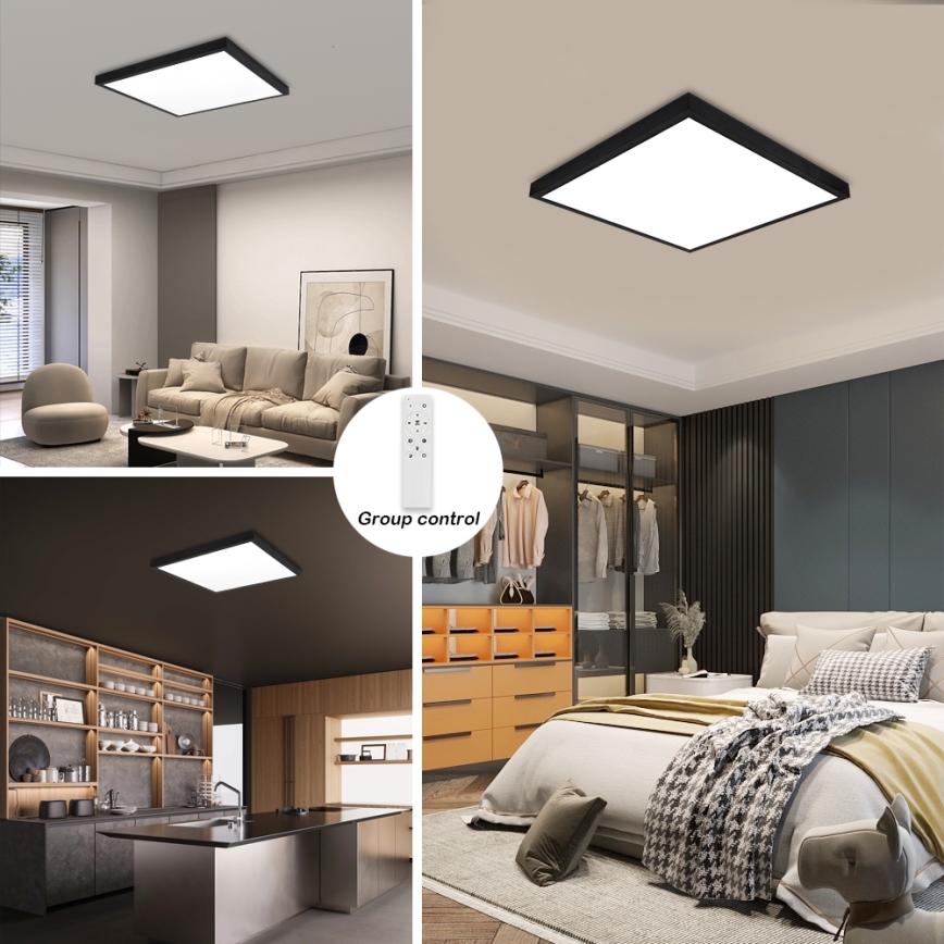 Brilagi - Luz de techo LED regulable para baño FRAME SMART LED/50W/230V 60x60 cm 3000-6000K IP44 negro + control remoto