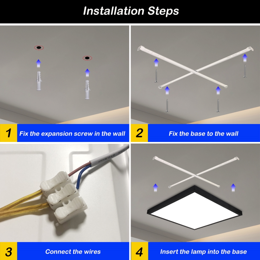 Brilagi - Luz de techo LED regulable para baño FRAME SMART LED/50W/230V 60x60 cm 3000-6000K IP44 negro + control remoto