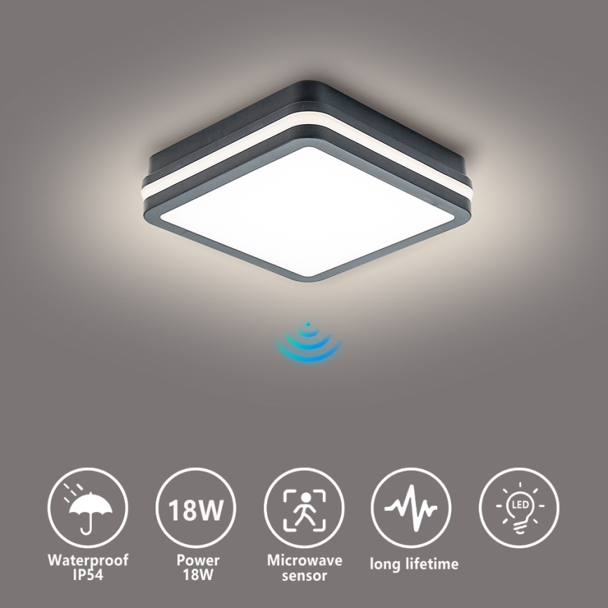 Brilagi - Lámpara de exterior LED con sensor BENE LED/18W/230V 22x22 cm antracita IP54