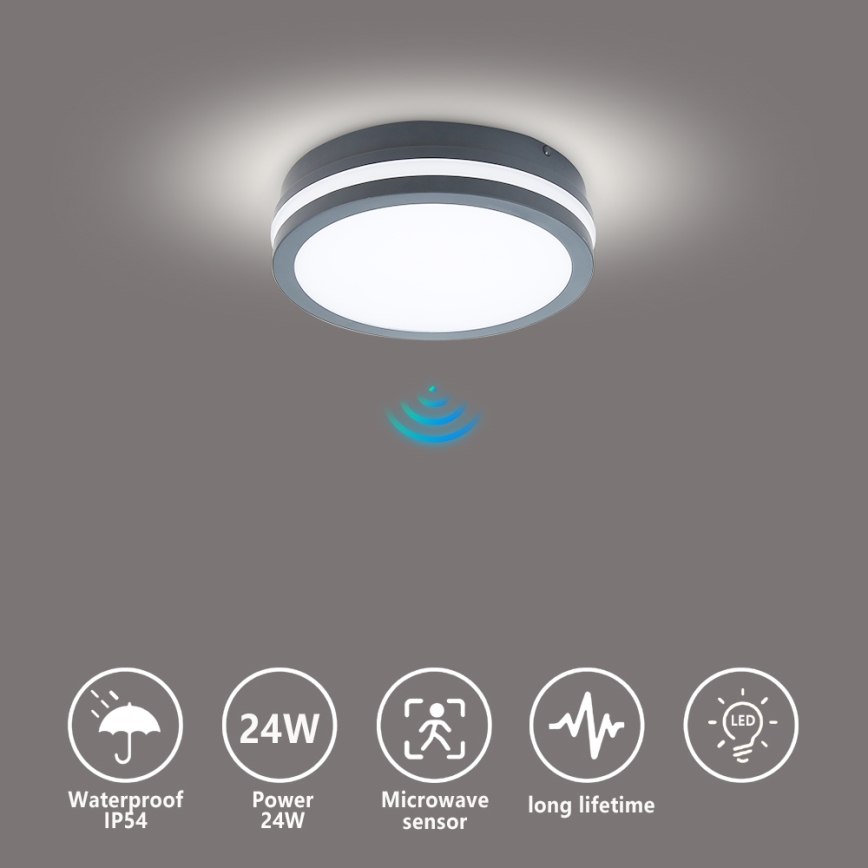 Brilagi - Lámpara de exterior LED con sensor BENE LED/18W/230V diá. 22 cm antracita IP54