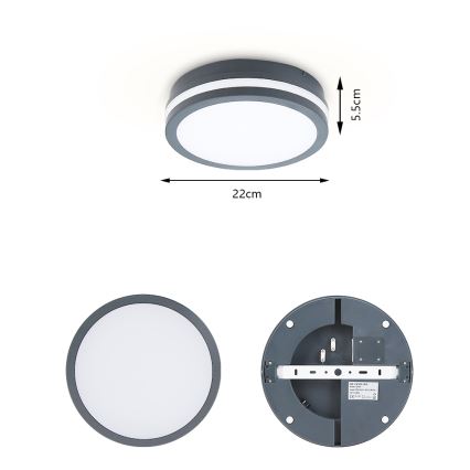 Brilagi - Lámpara de exterior LED con sensor BENE LED/18W/230V diá. 22 cm antracita IP54