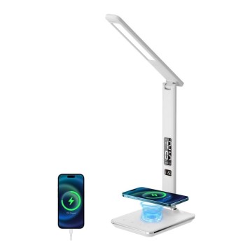 Brilagi - Lámpara de mesa LED regulable con cargador inalámbrico QI y USB REGINA LED/8,5W/230V blanco