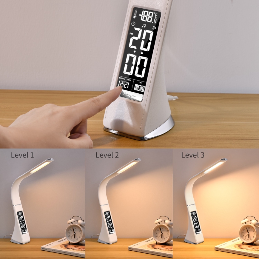 Brilagi - Lámpara de mesa LED regulable con pantalla PELLE LED/7W/230V blanco