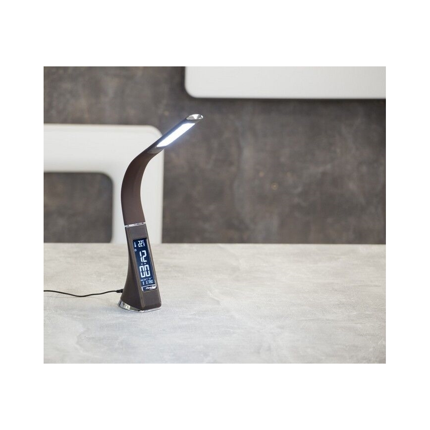 Brilagi - Lámpara de mesa LED regulable con pantalla PELLE LED/7W/230V marrón