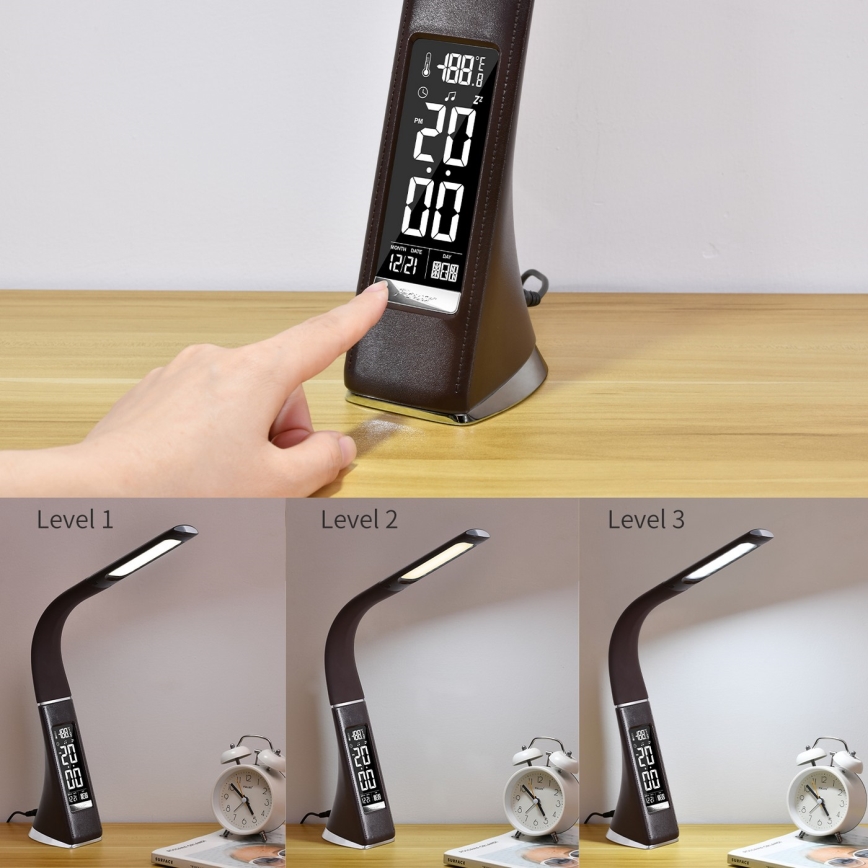 Brilagi - Lámpara de mesa LED regulable con pantalla PELLE LED/7W/230V marrón