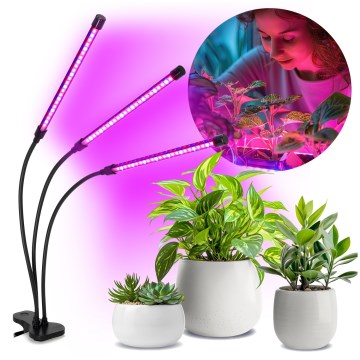 Brilagi - Lámpara de mesa LED regulable y flexible con pinza para cultivo de plantas VITABLOOM 3xLED/10W/230V negro