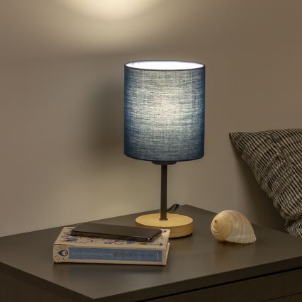 Brilagi - Lámpara de mesa NUBILA WOOD 1xE27/25W/230V roble/azul oscuro