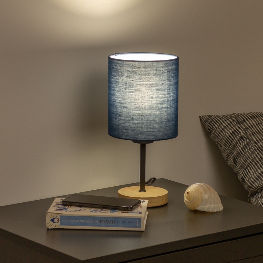 Brilagi - Lámpara de mesa NUBILA WOOD 1xE27/25W/230V roble/azul oscuro