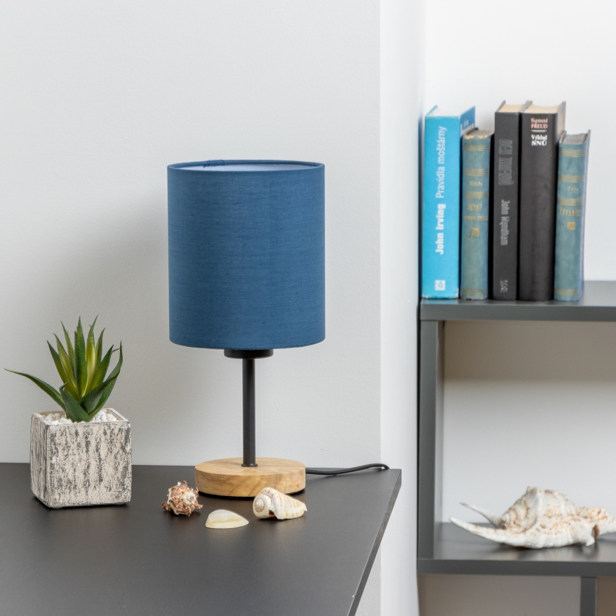 Brilagi - Lámpara de mesa NUBILA WOOD 1xE27/25W/230V roble/azul oscuro