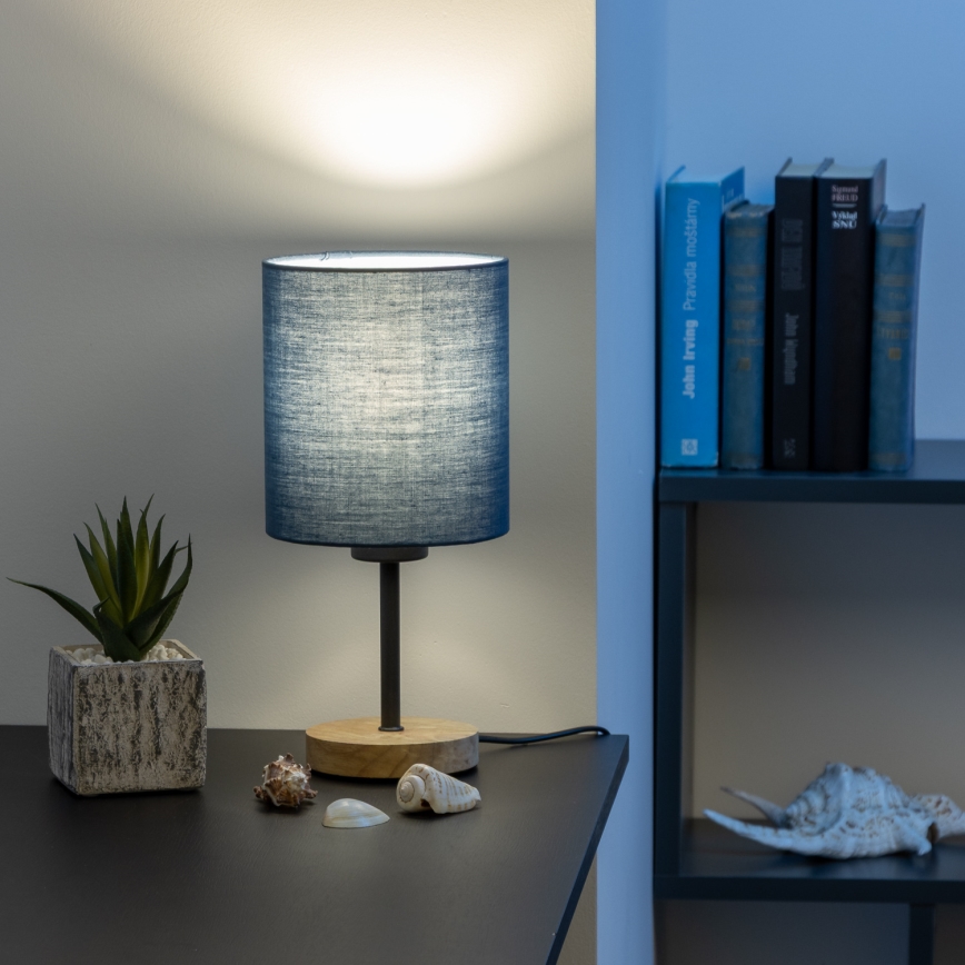Brilagi - Lámpara de mesa NUBILA WOOD 1xE27/25W/230V roble/azul oscuro