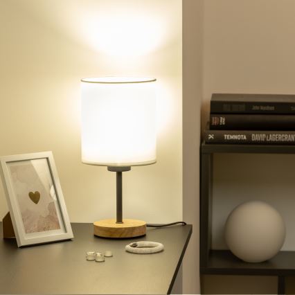 Brilagi - Lámpara de mesa NUBILA WOOD 1xE27/25W/230V roble/blanco