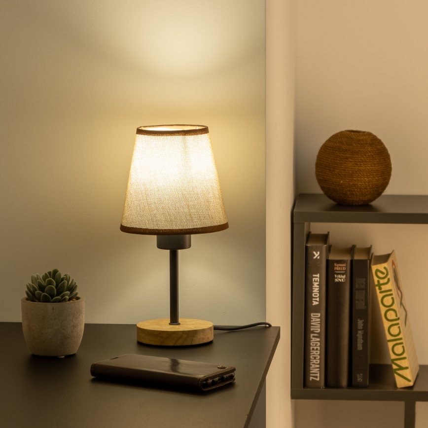Brilagi - Lámpara de mesa NUBILA WOOD 1xE27/25W/230V roble/marrón
