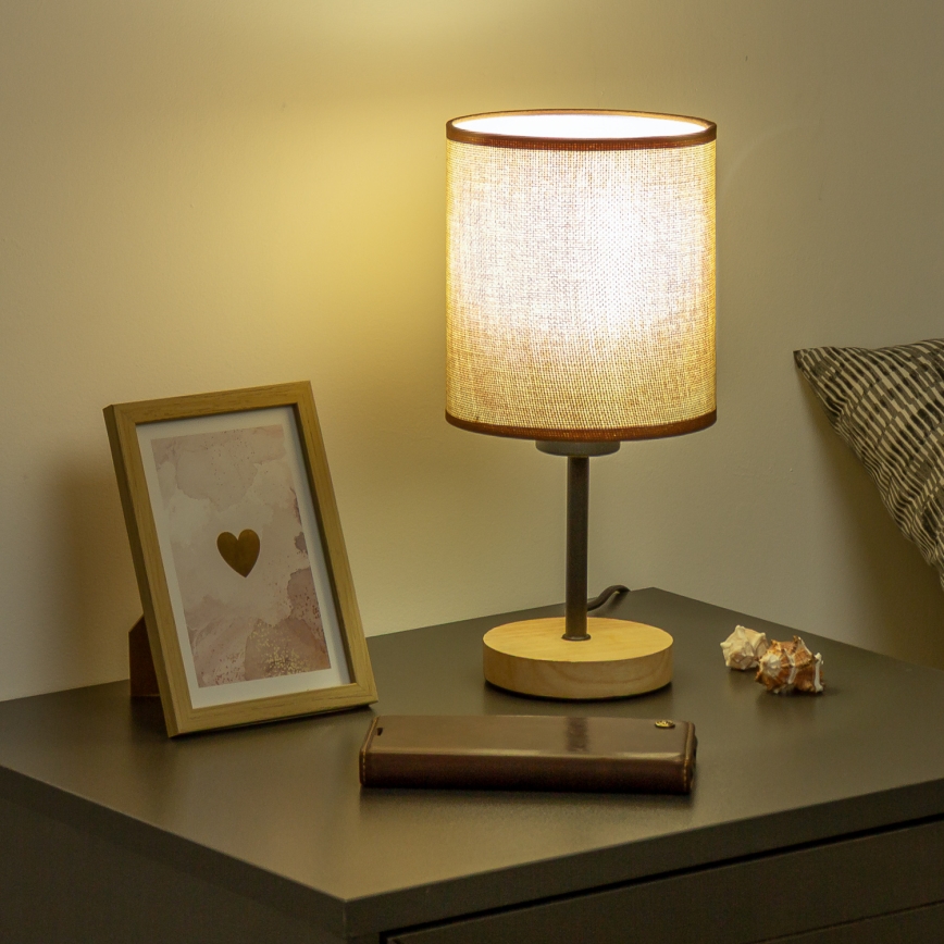 Brilagi - Lámpara de mesa NUBILA WOOD 1xE27/25W/230V roble/marrón