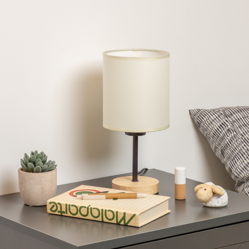 Brilagi - Lámpara de mesa NUBILA WOOD 1xE27/25W/230V roble/negro/color crema