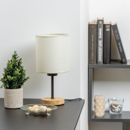 Brilagi - Lámpara de mesa NUBILA WOOD 1xE27/25W/230V roble/negro/color crema