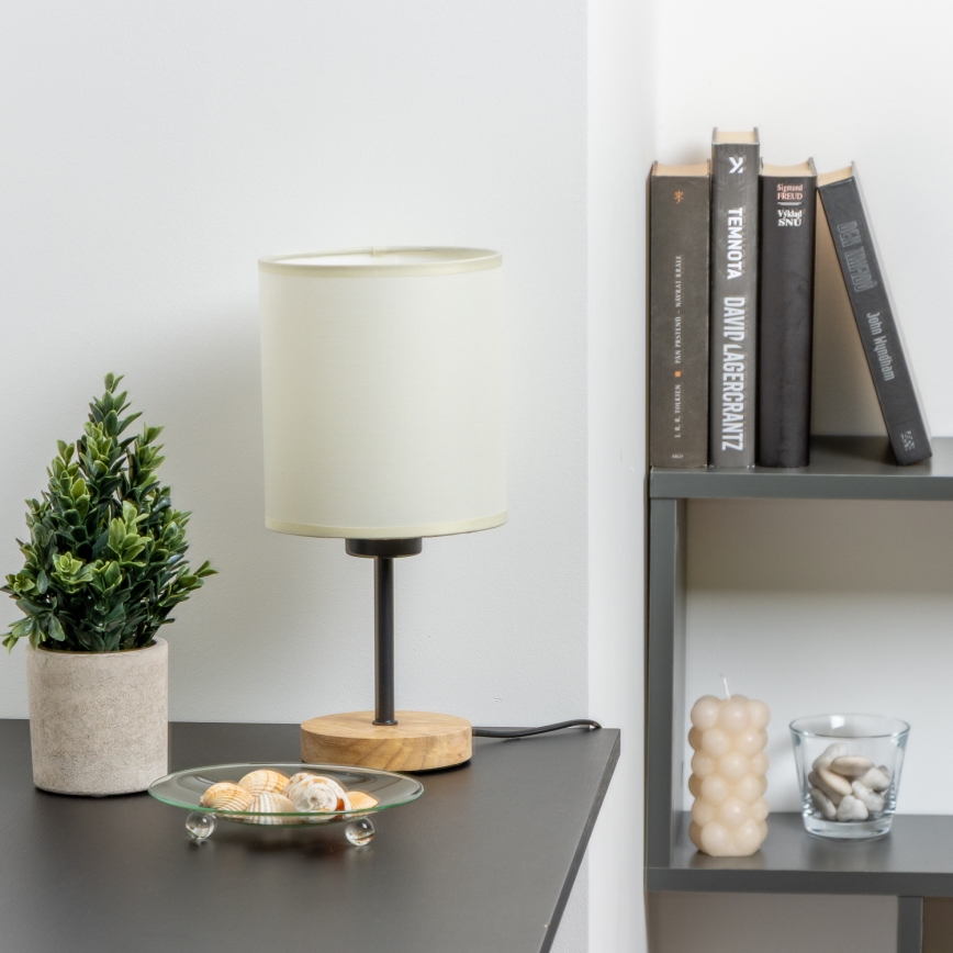 Brilagi - Lámpara de mesa NUBILA WOOD 1xE27/25W/230V roble/negro/color crema