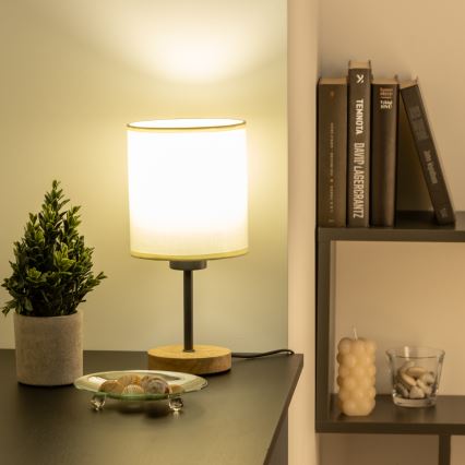 Brilagi - Lámpara de mesa NUBILA WOOD 1xE27/25W/230V roble/negro/color crema
