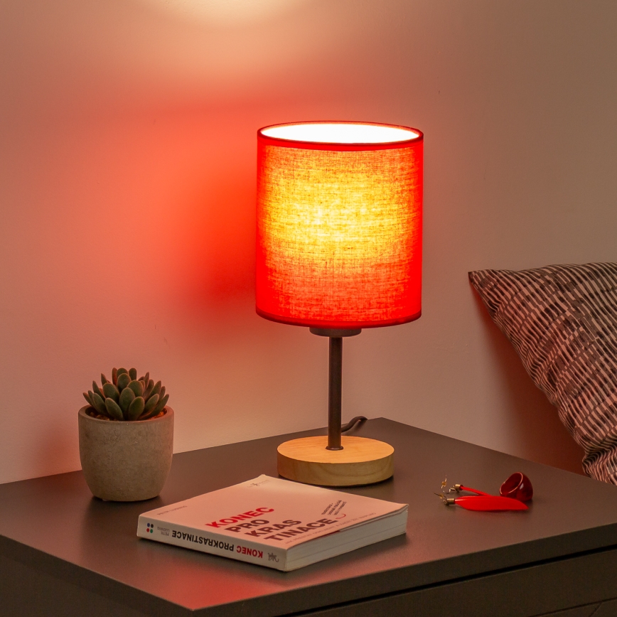Brilagi - Lámpara de mesa NUBILA WOOD 1xE27/25W/230V roble/rojo