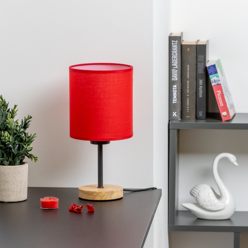 Brilagi - Lámpara de mesa NUBILA WOOD 1xE27/25W/230V roble/rojo